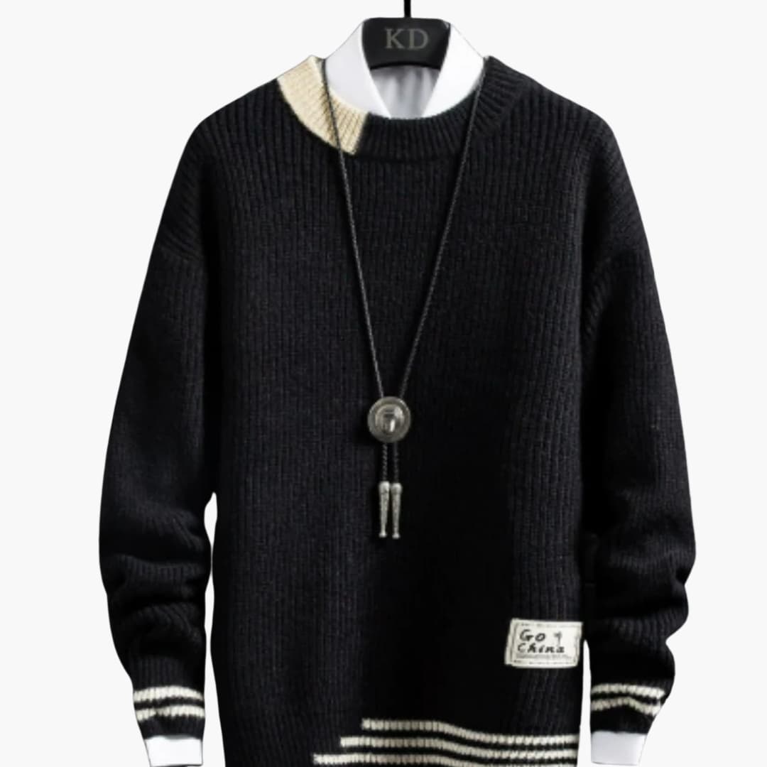 Herren Strickpullover mit Rundhalsausschnitt und Rippstricksaum