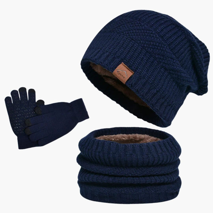 Herren Winterset aus Plüsch mit Mütze Schal und Handschuhen