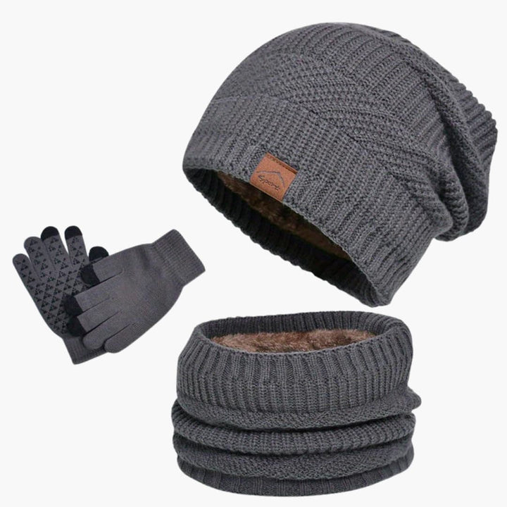 Herren Winterset aus Plüsch mit Mütze Schal und Handschuhen