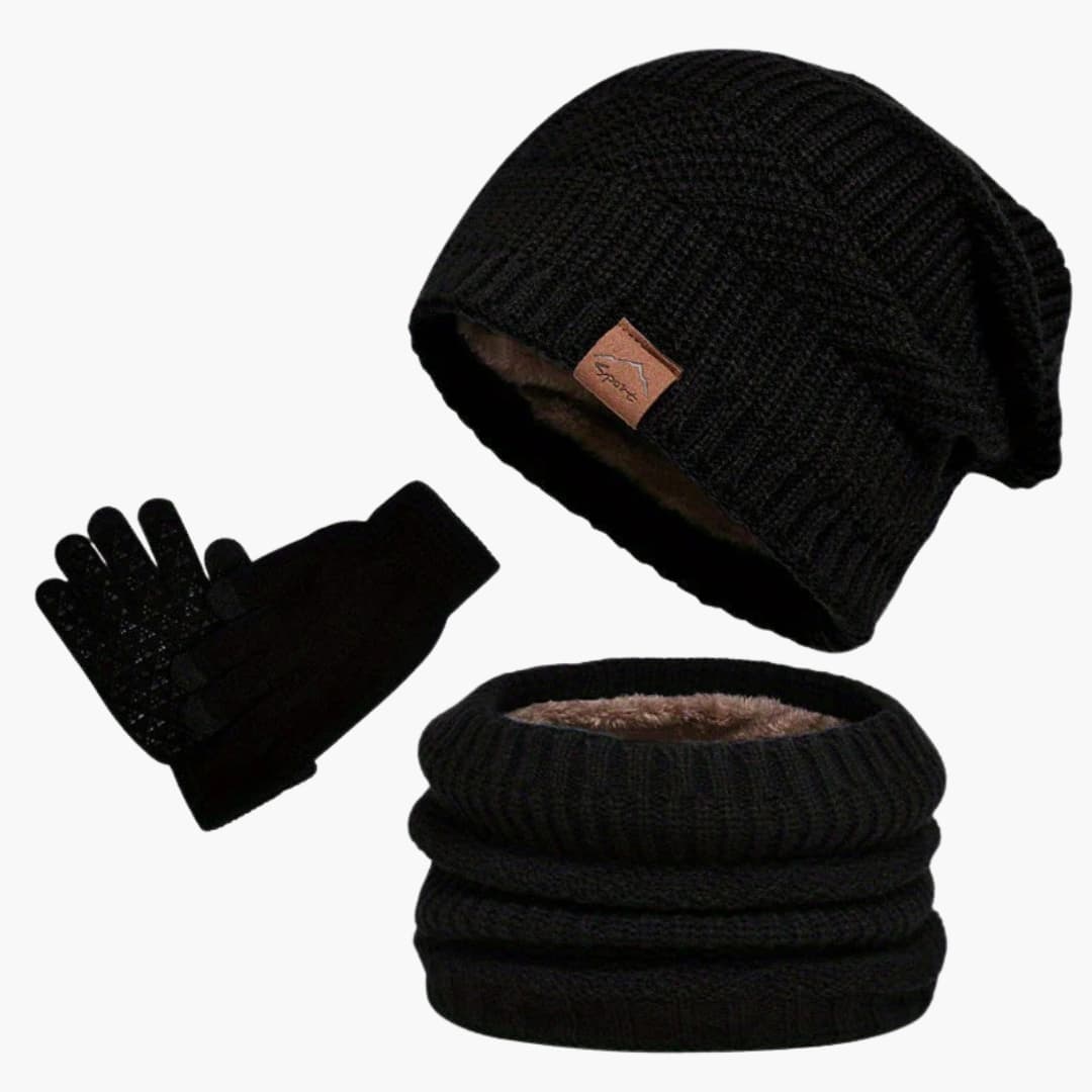 Herren Winterset aus Plüsch mit Mütze Schal und Handschuhen