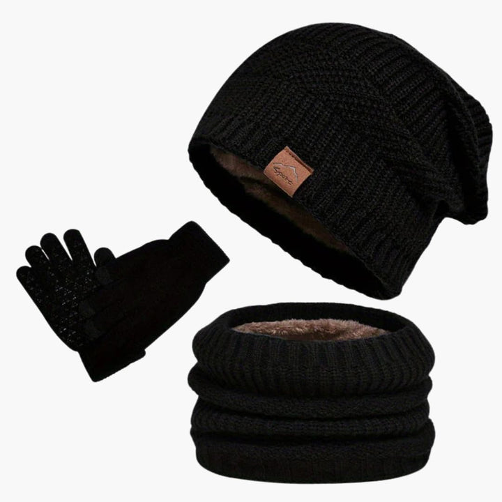 Herren Winterset aus Plüsch mit Mütze Schal und Handschuhen