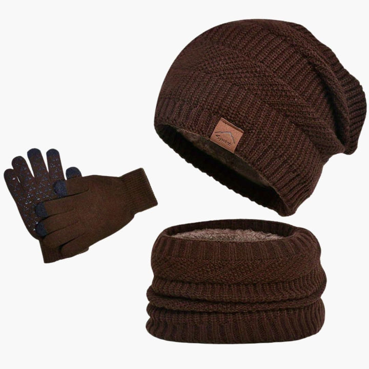 Herren Winterset aus Plüsch mit Mütze Schal und Handschuhen