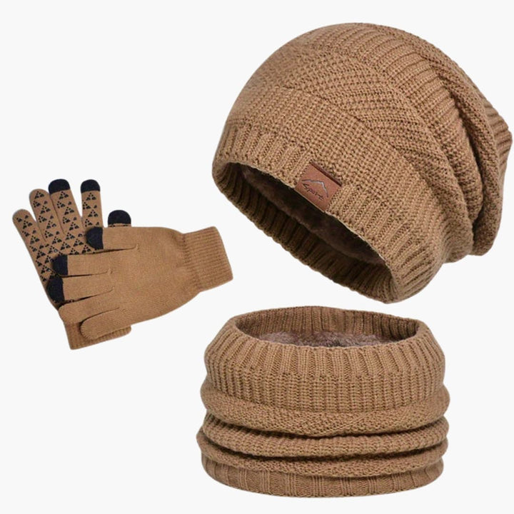 Herren Winterset aus Plüsch mit Mütze Schal und Handschuhen