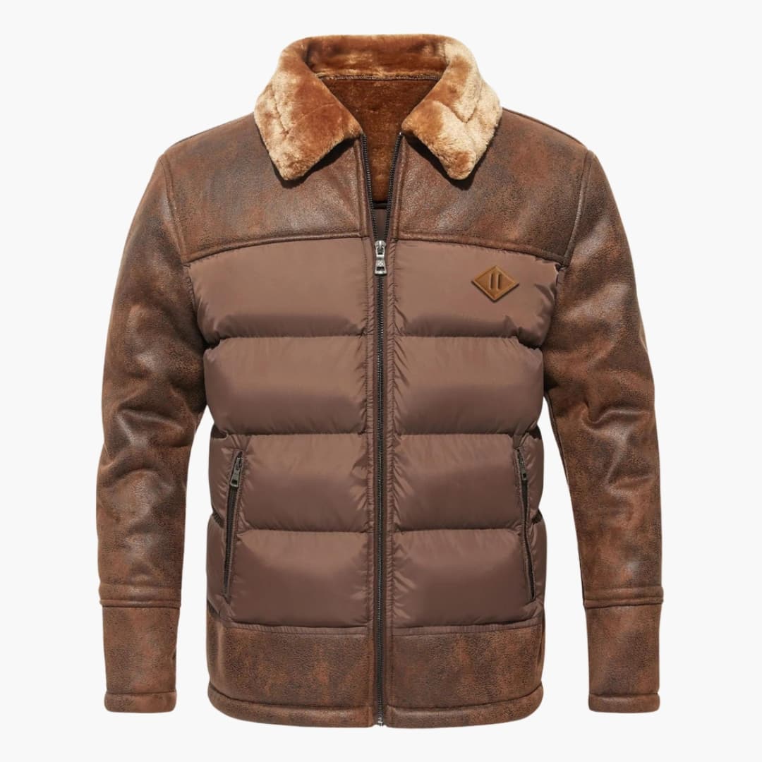 Herrenjacke mit Steppung und Kunstfellkragen