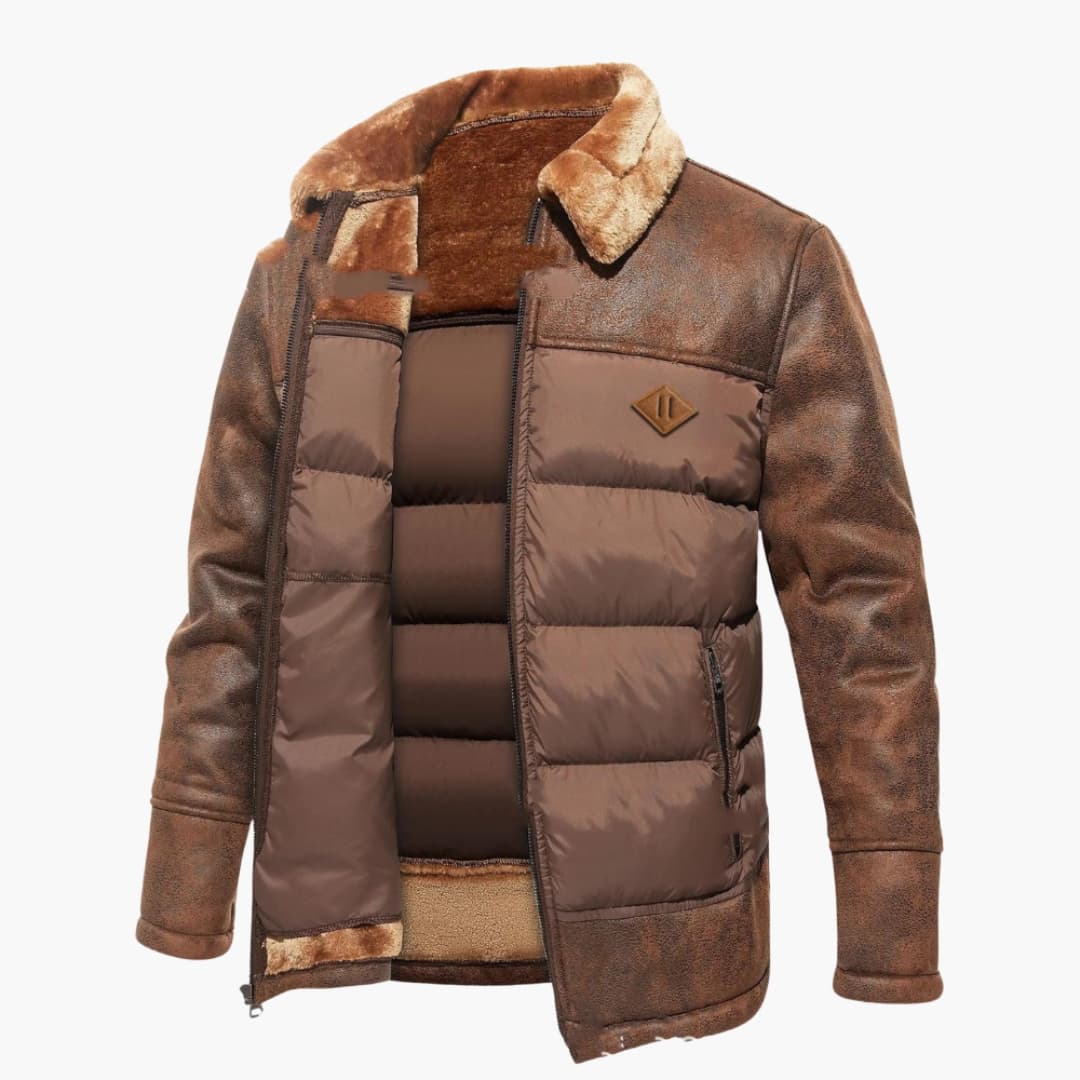 Herrenjacke mit Steppung und Kunstfellkragen