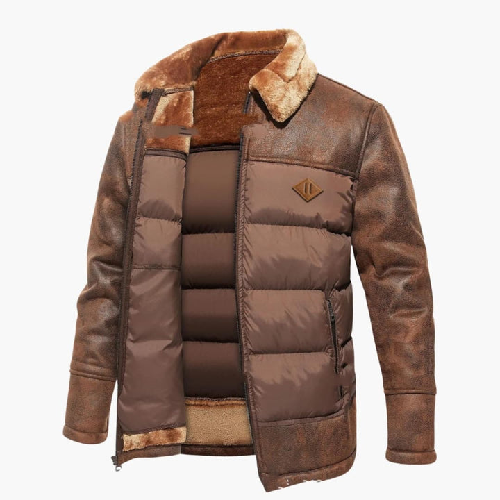 Herrenjacke mit Steppung und Kunstfellkragen