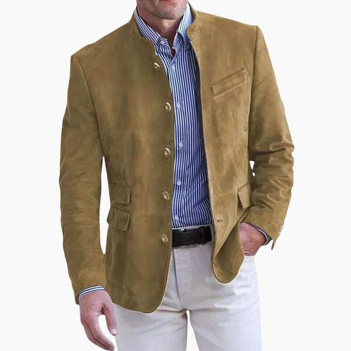 Klassische Herrenjacke mit Stehkragen und Knopfleiste