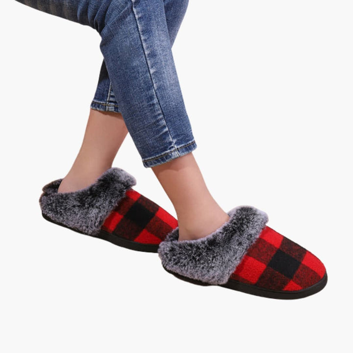 Unisex Hausschuhe mit Karomuster und Plüschfutter
