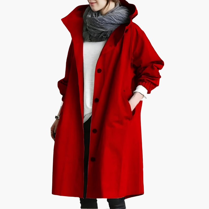 Damen Mantel mit Kapuze und Knopfleiste